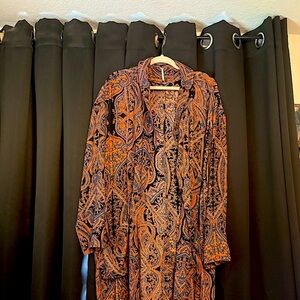 Paisley Patterned Long Shirt Dress